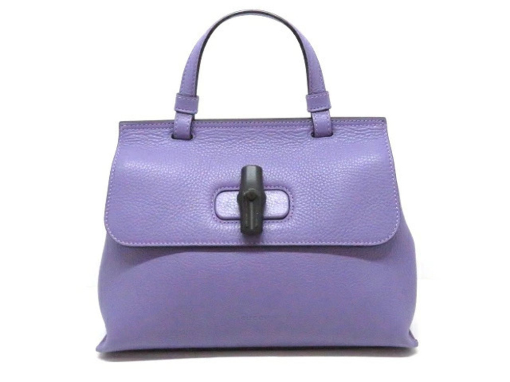 Gucci Bag Handbag Bamboo Daily Top Handle Leather Purple